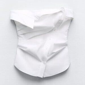 Zara White Strapless Button-Up Top